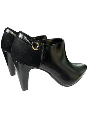 Bandolino Women's 9M Black Zipper Pumps High Heels Gold Detail